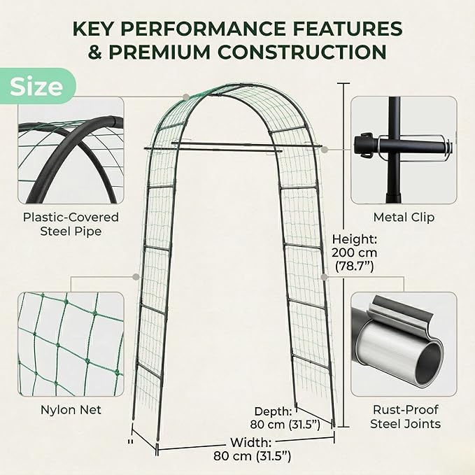 6.6ft Garden Arch Trellis | Walk-Through Plant Support for Climbing Vines Flowers Vegetables Grapes and Tomatoes, Sturdy Outdoor Metal Arbor for Raised Beds