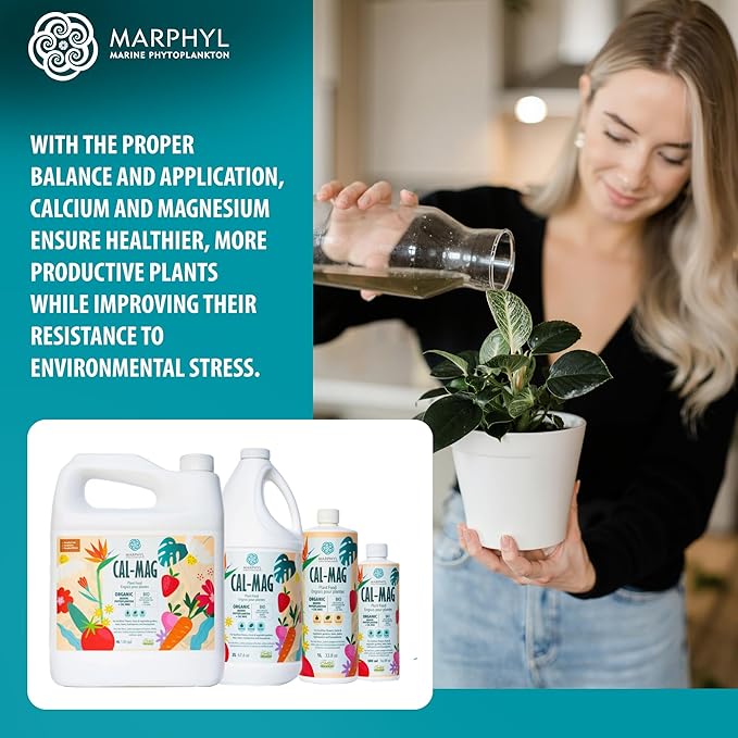 MARPHYL Organic Cal-Mag Liquid Fertilizer – Calcium & Magnesium Supplement to Correct Plant Deficiencies, Supports Strong Growth for Garden Flowers, Vegetables, Succulents & Hydroponics