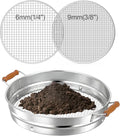 Stainless Steel Soil Sifter with Wood Handle - 14 Inch Large Garden Sieve & Compost Screen Pan for Dirt, Rocks, Gravel & Sand - 2 Heavy Duty Rustproof Replaceable Meshes (6mm & 9mm)