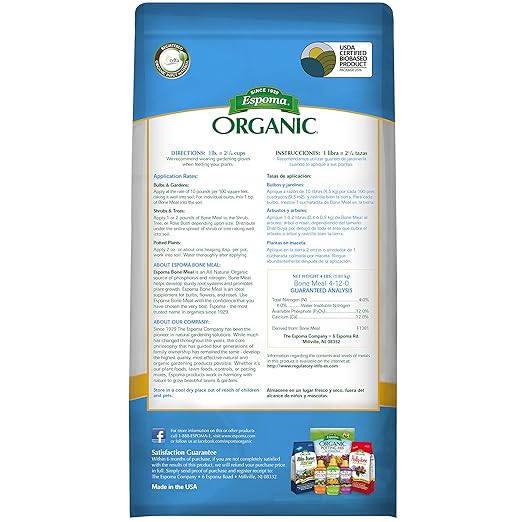 Espoma Organic Bone Meal Fertilizer 4-12-0. All-Natural Plant Food Source of Nitrogen and Phosphorus for Organic Gardening. for Bulbs & Other Flowering Plants. 8 lb. Bag. Pack of 1