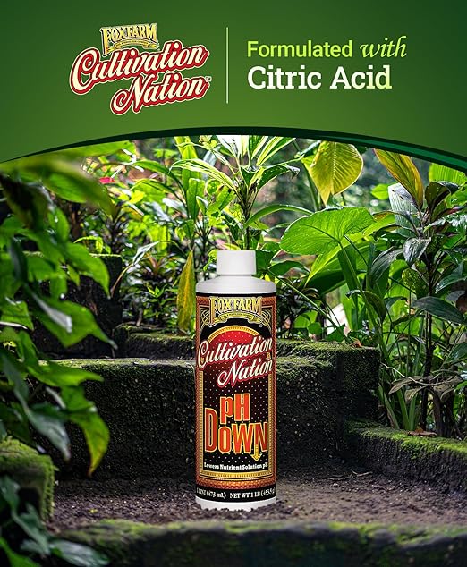 FoxFarm Cultivation Nation pH Down for Plants’ Nutrient Solutions - Formulated with Citric Acid for Adjustment - Ideal for Soil & Hydroponics, Lowers pH Levels of Nutrient Solution - 1 Quart