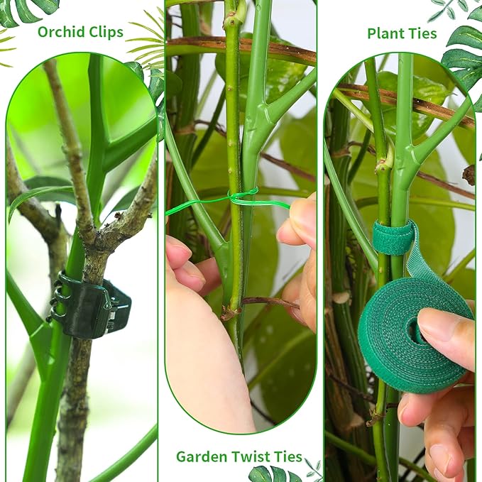 2 Pack 27.56" Detachable Twig Plant Support Stakes Set, Blends in to Plant, Branch Plant Sticks with Orchid Clips Twist Plant Ties, Twig Trellis for Indoor Outdoor Plants Potted Plants Flower