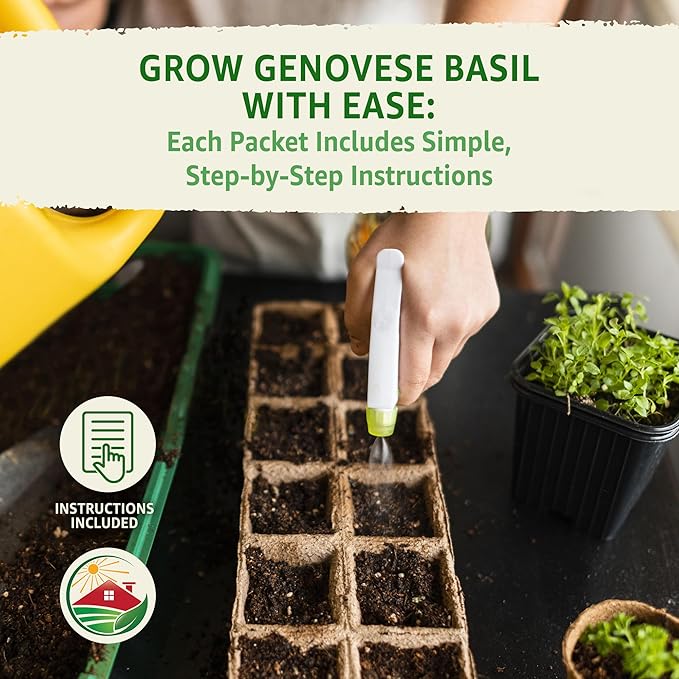 TKE Farms & Gardens - Genovese Basil Seeds for Planting, 600+ Heirloom Non-GMO Italian Basil Seeds, Sweet Culinary Herb, Grow Indoors or Outdoors, Delicious Basil Plants, Instructions Included