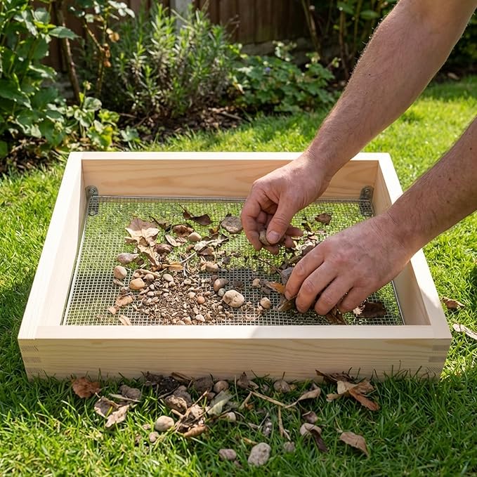 Wood Dirt Sifter for Gardening Compost Rock with 3 Interchangeable Filter Mesh Sizes 4 6 8 mm
