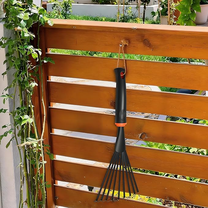 Hand Rake, Garden Stainless Steel Hand Rake with Ergonomic Handle for Gardening, Garden Sweep Yard Flower Beds Tool