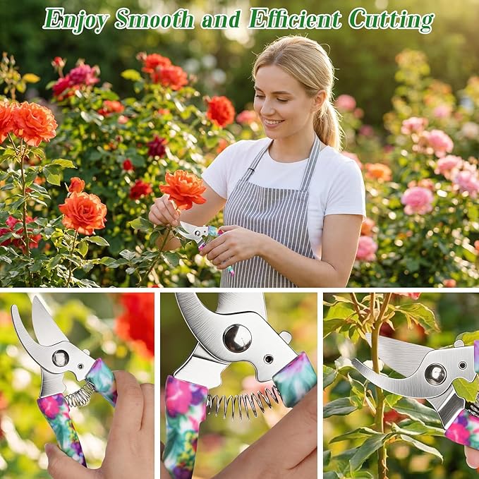 Gardening Gifts for Women for Mom Wife Grandma, 10 Pcs Gardening Supplies with Protable Case, Floral Print Garden Tools, Ergonomic Handle Trowel Rake Weeder Pruner Shears Sprayer