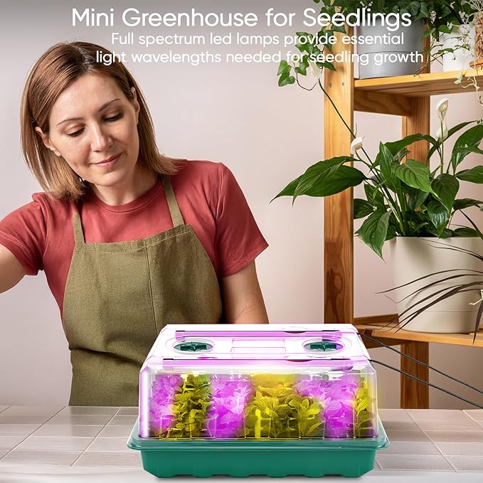 Eglotes Seed Starter Tray with Grow Light, Seed Starter Kit with Adjustable Humidity Dome, Seed Starting Trays Plant Starter Kit for Seeds Growing Starting, Indoor Gardening (1 PCS with Grow Light)
