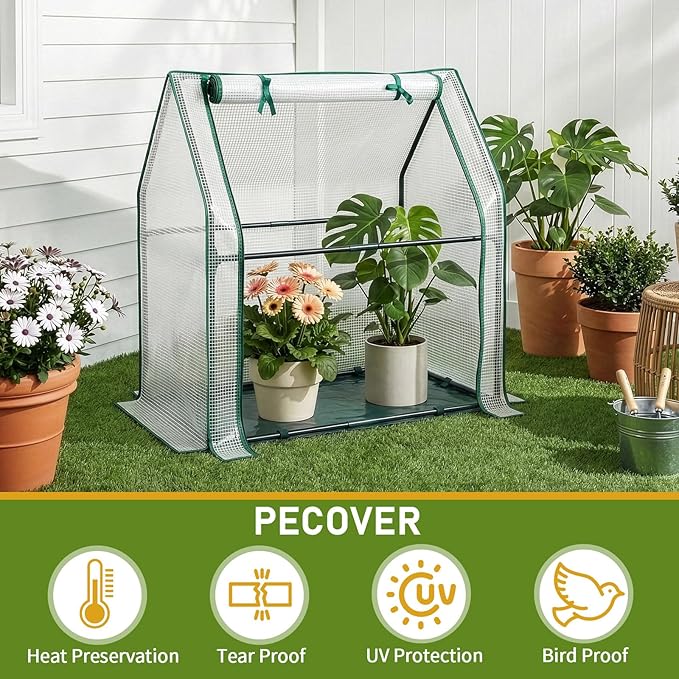Outvita Mini Greenhouse, Outdoor 3'x3'x3' UV Protected 2-Layer PE Cover Plant Hot House for Flowers, Seed and Vegetables Protection with Roll-up Zippered Doors for Patio Balcony Backyard