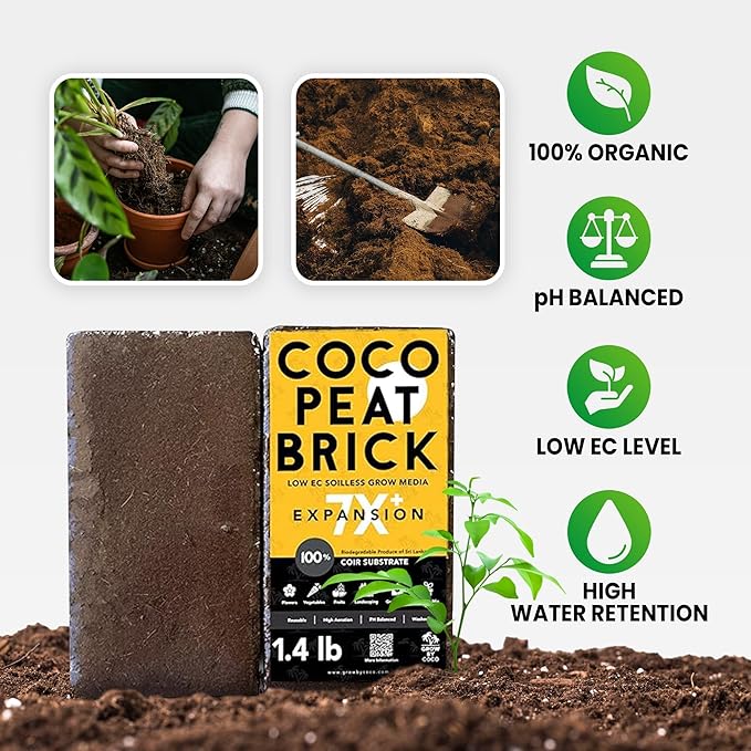 Coco Coir 650g Brick - Premium Organic Coco Peat Brick for Garden Soil & Potting Mixes-Seed Starter Soil, Coconut Fiber Substrate Mixes with Potting Soil for Indoor Plants & Outdoor Plants