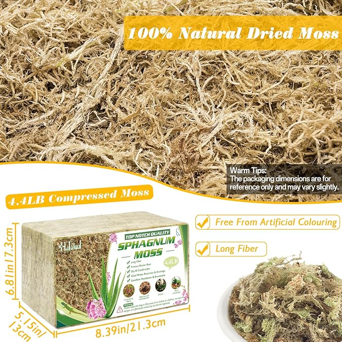 Halatool 4.4LBS Natural Sphagnum Moss for Plants 85 QT Premium Peat Moss Dried Long Fiber Orchid Moss for Orchid Repotting Carnivorous Succulents Garden Flowers Crafts Terrarium and Reptiles