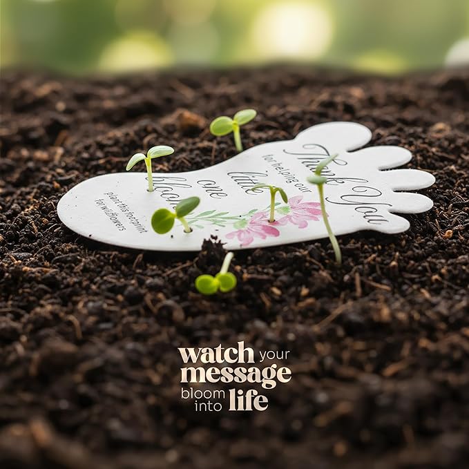 Seed Bloom Footprint-Shaped Seed Paper – 12 pcs Pink Shower Favors for Guests with Wildflower Seeds, Writable & Plantable, Gender Reveal, Birthday Gifts for Guest