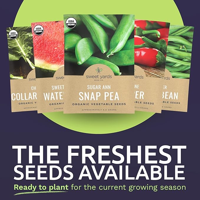 Organic Southern Garden Seeds Variety Pack - 10 Individual Packs - 2026 Season - Sugar Ann Snap Pea, Sweet Crimson Watermelon and More! for Indoor & Outdoor Planting (Non-GMO, Certified Organic)