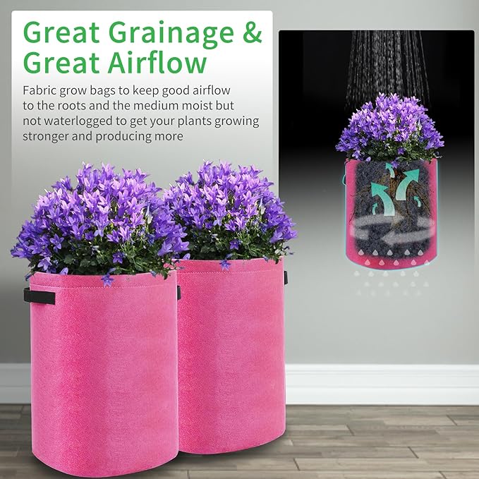 JJGoo 4 Pack Potato Grow Bags 10 Gallon with Flap, Heavy Duty Fabric with Handle and Harvest Window, Non-Woven Planter Pot Plant Garden Bags to Grow Vegetables Tomato, Rose Red