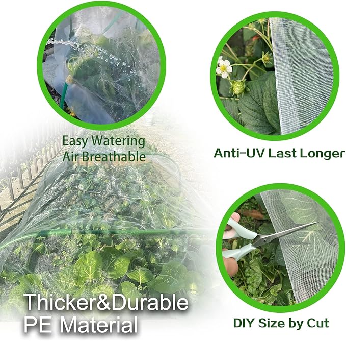 Garden Netting 10x33Ft, Ultra Fine Plant Cover, Insect Netting Barrier Mesh for Plants Vegetables Fruits Flower, Row Covers Raised Bed Protection Net, Birds Animals Screen