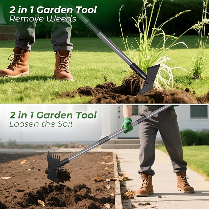 Walensee Garden Weeder Tool – Manual Weed Puller & Uprooting Weeding Tool with Weed Rake, Long Handle Grass Remover for Easy Weed Removal, Ideal Gardening Weeding Tool & Garden Hoe for Weeding