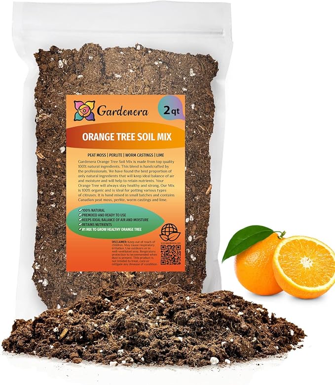 Gardenera's Premium Orange Tree Soil Mix - Quick Drain Potting Soil for Growing and Repotting Citrus Sinensis - 2 Quart