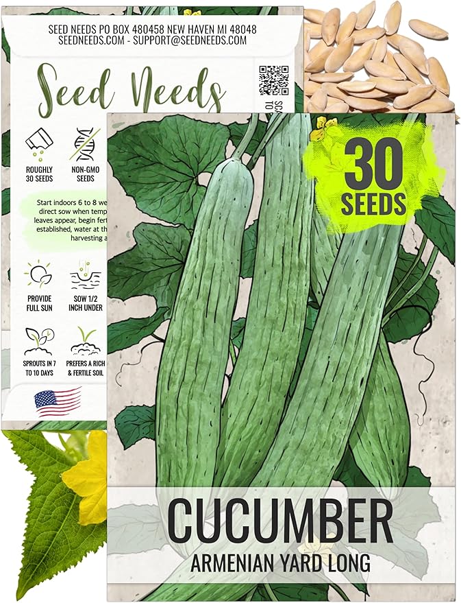 Seed Needs Cucumber Seeds for Planting Armenian Yard Long Cucumbers - Heirloom Non-GMO & Untreated - Snake Melon/Serpent Cucumber to Plant a Home Grown Outdoor Vegetable Garden (1 Pack)
