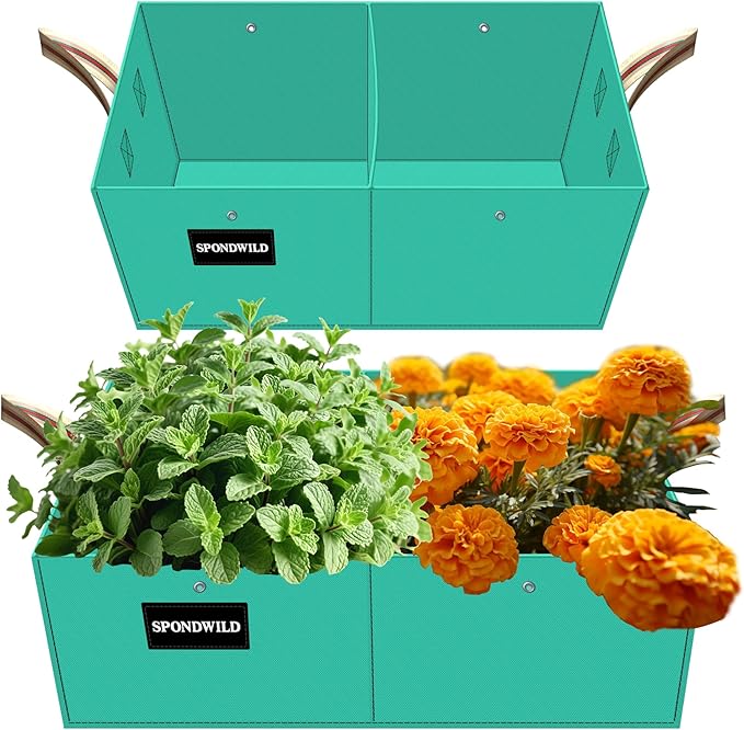 2 Pcs 8 Gallon Rectangle Grow Bags for Growing Vegetables, Reusable Plant Containers for Herbs, Flowers and Fruits, Green