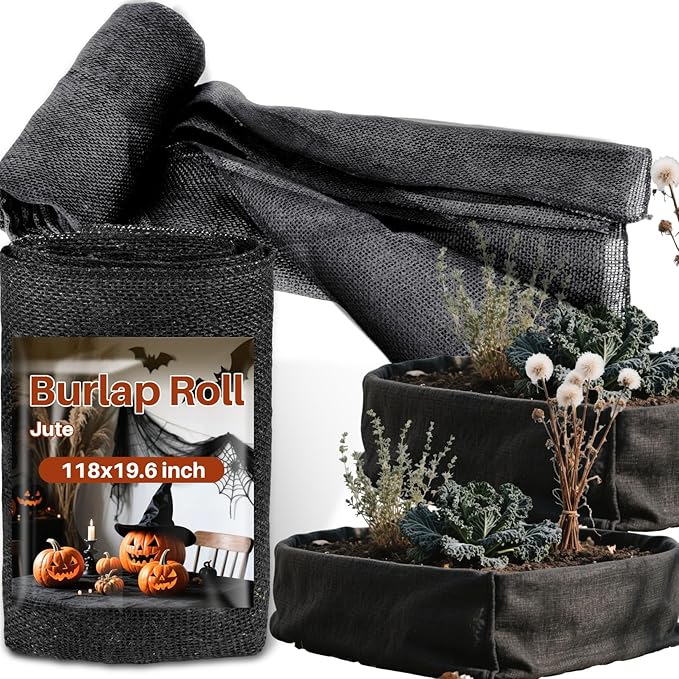 Jute Burlap Roll - Burlap Fabric for Winter Plant Covers, Outdoor Tree Trunk Wrap, Gardening Frost Protection Indoor Outdoor Use for Crafts and Farmhouse Table Decor(118x19.7inch)