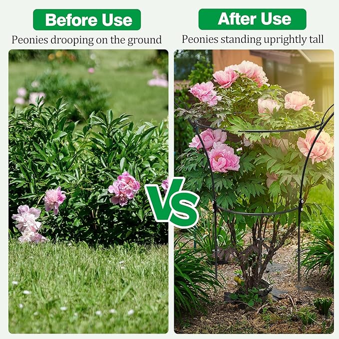 4 Pack Peony Cages and Supports Cages 13" D x 22.8" H Heavy Duty Metal Support Frame for Peonies & Roses Natural Bouquet Shape Garden Stakes for Outdoor Plants Flowers Ornamental (Black)