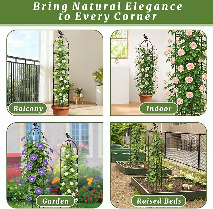 Obelisk Trellis for Climbing Plants, 6 Ft Garden Obelisk Trellis Rustproof Plastic Coated Metal Vine Plant Support Cage for Pots, Morning Glory, Clematis, Rose, Indoor and Outdoor Use, 1 Pack