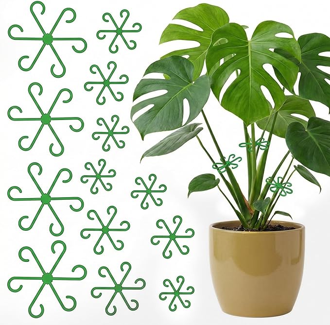 16PCS Plant Stem Support for Indoor Plants, Climbing Houseplant Stem Supports, 4 Sizes Reusable Clips for Monstera, Orchid & Pothos, Climbing Stem Holders (Green)