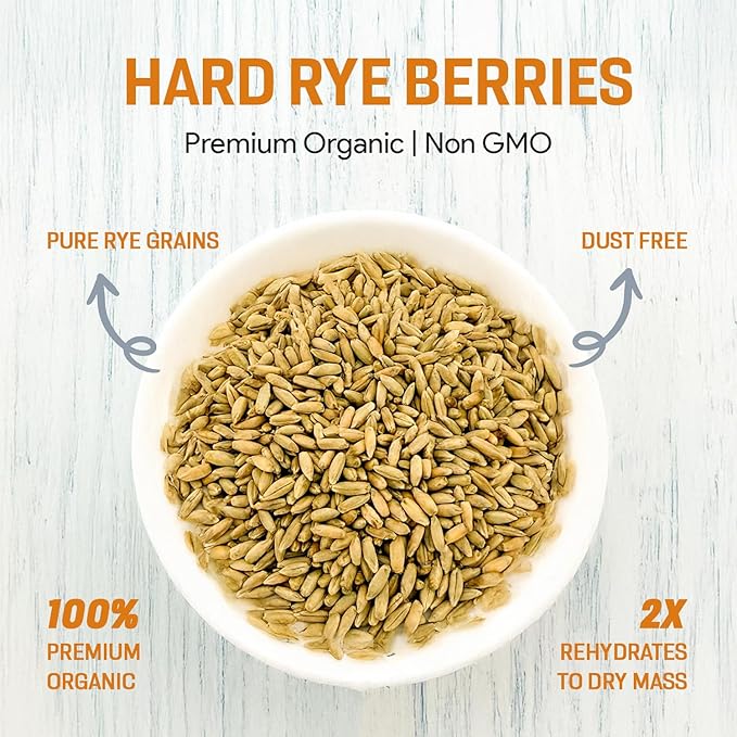 Bulk Rye Berries - Certified 100% Organic - Extra Clean - Great for Mushroom Spawn, Cooking, Brewing & Distilling - Triple Washed, non-GMO Rye Grain in Resealable Bag - by Mycology Basics (2.0 - 10 lbs)