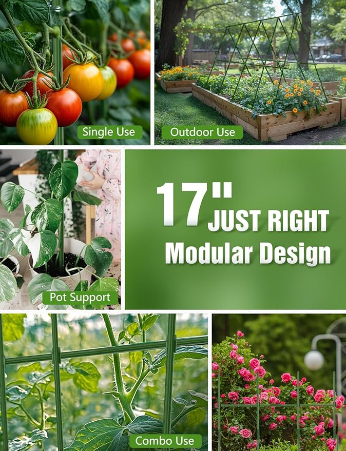 Joyhalo 20 Pack 17 in Modular Garden Trellis Kit Cucumber Trellis, DIY 4ft 5ft 6ft 7ft 8ft Tomato Stakes, Garden Plant Stakes, Versatile Ues for Supporting Tomatos Grapes Outdoor Plants