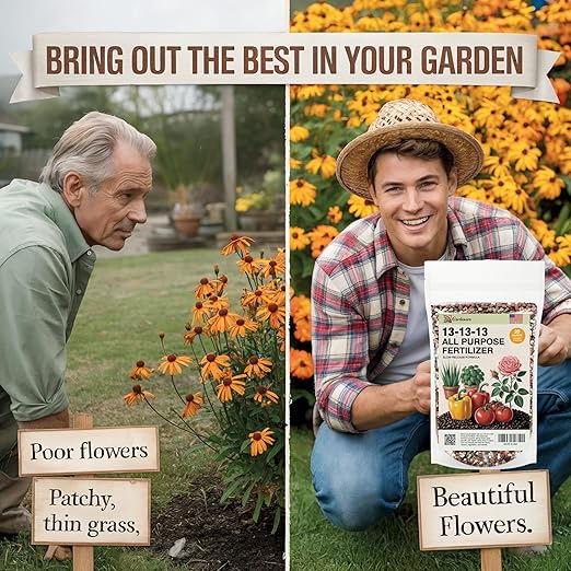 Gardenera 13-13-13 Slow Release Granular Fertilizer – All Purpose Plant Food 13 13 13 for Outdoor Grass, Vegetables, Roses, Flowers, Shrubs, Trees. Lawns, Gardens, Potted Plants (2 Quarts)