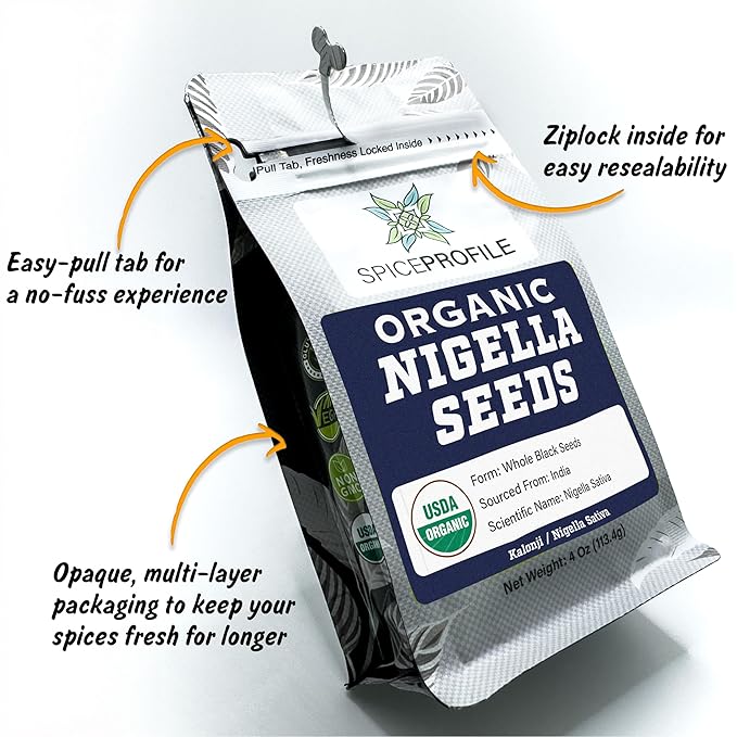 Spice Profile USDA Organic Nigella Seeds, Lab Tested for Heavy Metals, Resealable 4 oz Pouch, Kalonji, Semillas de Nigella
