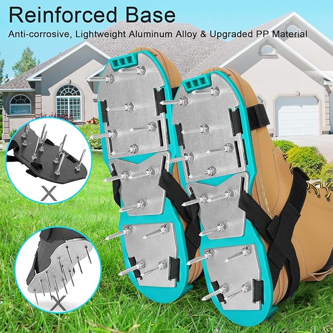 DenForste Lawn Aerator Shoes for Grass - Pre-Assembled Grass Aerator Shoes for Lawn - Soil Yard Aerator Tool for Aerating Patio Garden, Green