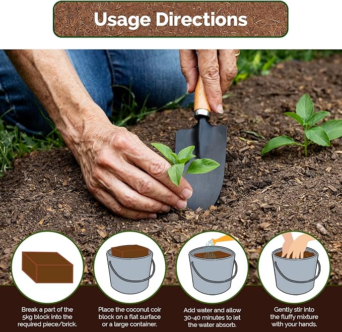 UBICON Coco Coir Block - Organic Garden Soil for Indoor & Outdoor Gardens and Greenhouses; Each 11 Pound Block Gets About 20 Gallons, Excellent Aeration, Retains Water