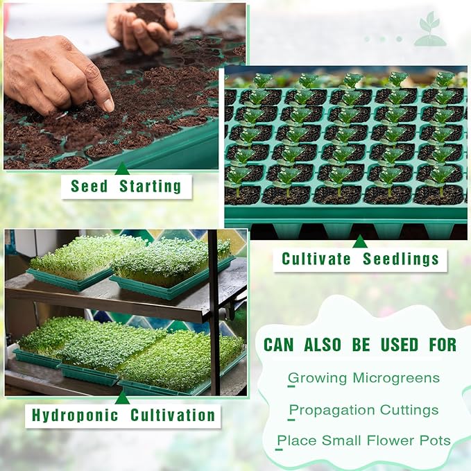Romooa 20 Pcs Seed Starter Kit 72 Cell Seedling Starting Trays and 1020 Trays No Holes Plant Growing Nursery Pots for Gardening Germination Propagation (Green)