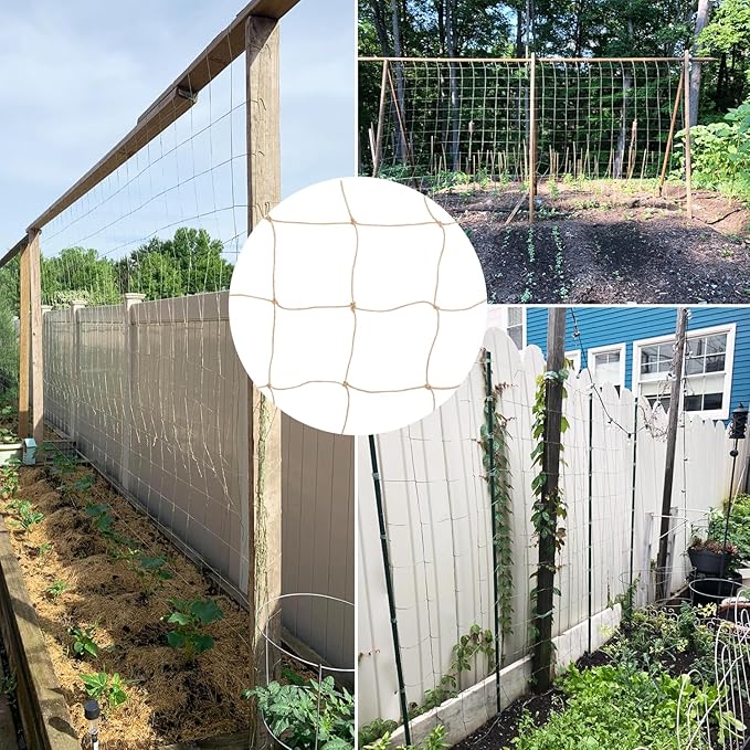2 Pcs Plant Support Netting, Natural Jute Net, Garden Trellis Netting for Climbing Vining Plants(6.6 Ft x 9.8 Ft, 5.9 Inch Squares)