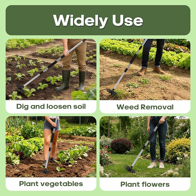 Weed Tool with Long Handle - 60" Manual Weeder Remover Tool, 2 in 1 Hand Weed Rake and Garden Hoe for Gardening, Heavy Duty Uprooting Weeding Pull for Yard, Lawn, Patio and Garden