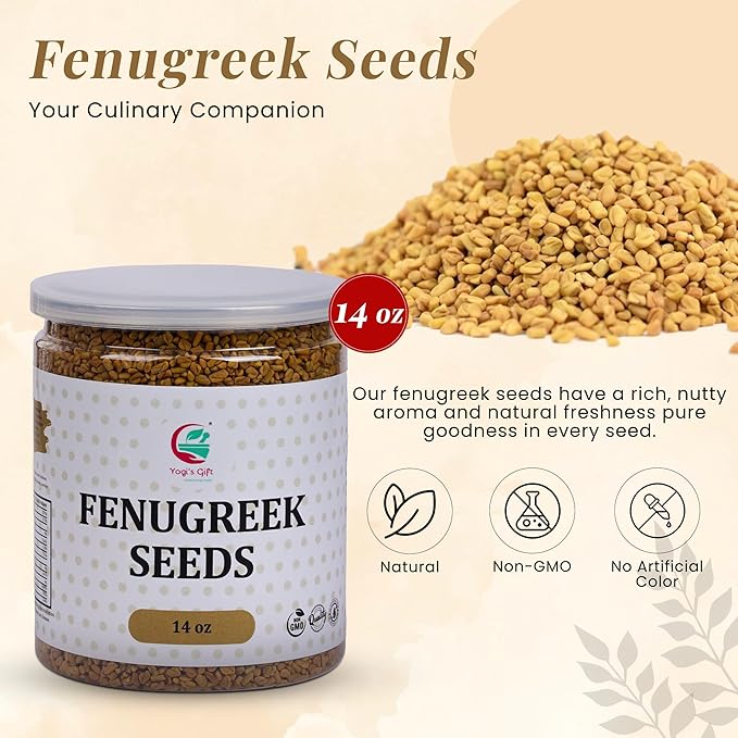 Fenugreek Seeds 14oz, 100% Pure & Natural Methi Seeds, Premium Quality, fenogreco en semillas, For Cooking, Herbal Uses and Overall Wellness - By Yogi’s Gift®