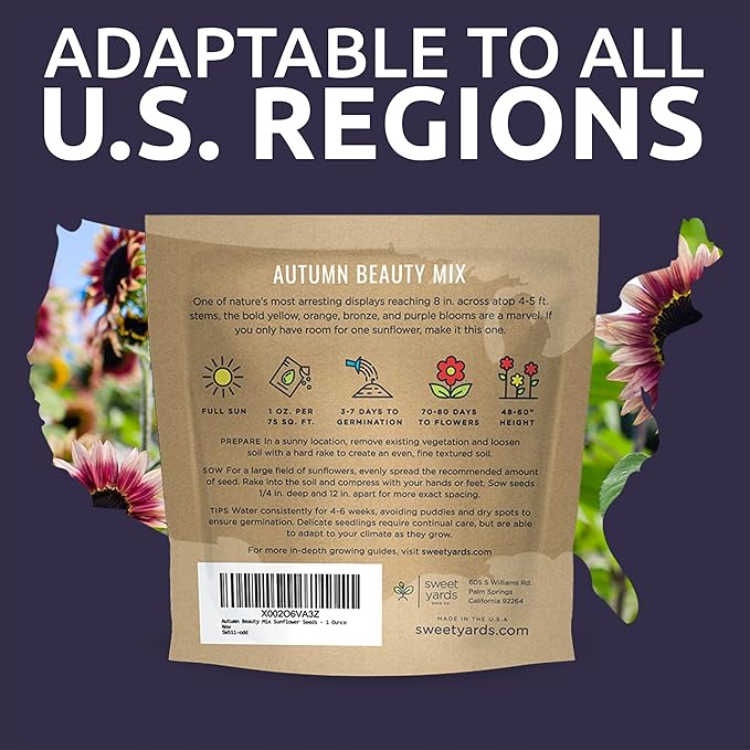 Autumn Beauty Sunflower Seeds – Extra Large Packet – Over 1,400 Open Pollinated Non-GMO Wildflower Seeds – Helianthus annus – Beautiful Shades of Gold, Bronze, Yellow, and Purple
