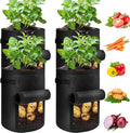 JJGoo 4 Pack Potato Grow Bags 10 Gallon with Flap, Heavy Duty Fabric with Handle and Harvest Window, Non-Woven Planter Pot Plant Garden Bags to Grow Vegetables Tomato, Black