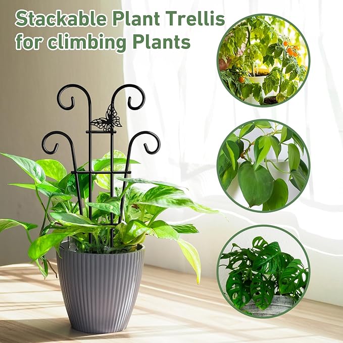 14.17in Indoor Plant Trellis for Potted Plants with Butterfly, Small Metal Indoor Trellis for Climbing Plants Indoor for Houseplant, Pothos Plant Climber Support for Hoya Vine, 2p