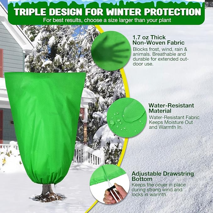 4pcs Plant Covers Freeze Protection,23.6x31.49 Small Cold Weather Frost Cloth Plant Freeze Protection, Frost Blankets for Winter Outdoor Plants Tree Shrub Bush, with Drawstring