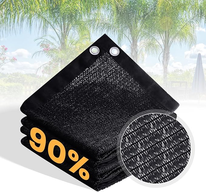 VICLLAX 90% Black Garden Shade Fabric Sun Shade Greenhouse Netting Outdoor Mesh Shade Cloth with Grommets for for Greenhouse, Lawn, and Outdoor Use, 10×10 FT