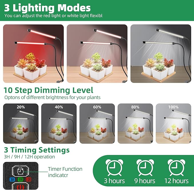 Grow Light 6500K Full Spectrum Plant Grow Lights 84 LED Plant Light with Clip Grow Lamp for Indoor Plants Growing Lamps（2PCS）