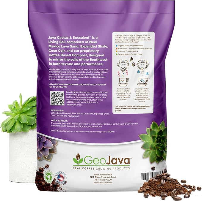 Java Cactus & Succulent Soil: A Gritty, Fast‑Draining, Peat-Free, Ready‑to‑Use Potting Mix for Cacti & Succulents -Keeps Roots Well Aerated for Indoor Pots & Plants. USA Made (6QT)