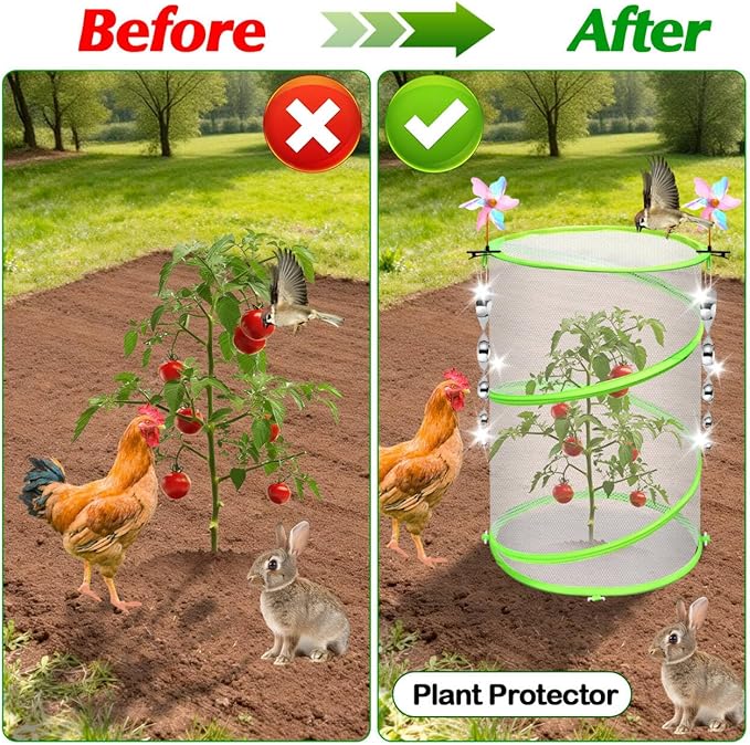 4 Pcs Insect Bird Barrier Netting Mesh with Bird Reflective Devices, Outdoor Garden Protection Cover, Plant Covers, Garden Netting Plant Cover, Protect Plant Fruits Flower from Insect Bird Eating