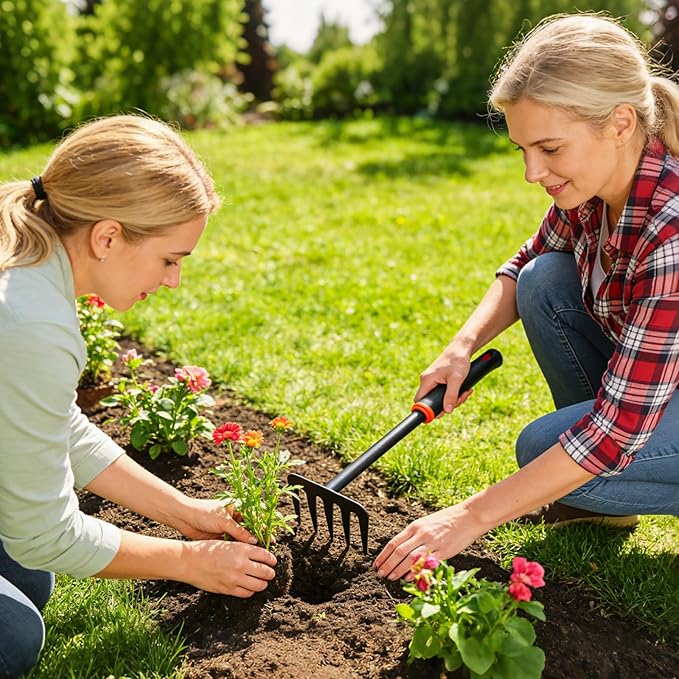 Mini Garden Rake, Garden Tool Hand Tiller Grass Rake for Flower Beds, Patio, Garden Loosening Soil Weeding Digging