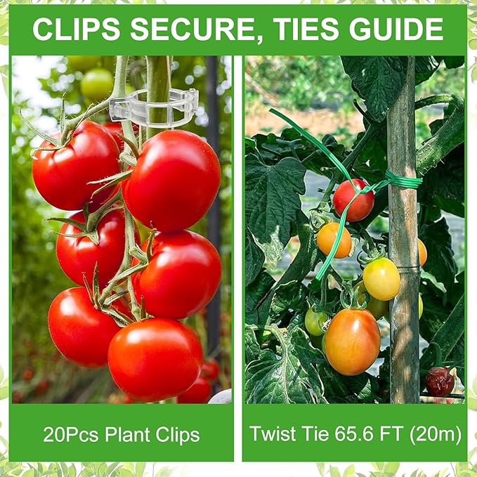 3 Pack Tomato Cages with Clips & Garden Wire, Outdoor Heavy Duty Steel Square Tomato Plant Support Stakes Garden Trellis for Climbing Plants Vegetables Flowers Fruits (41.5 Inch)