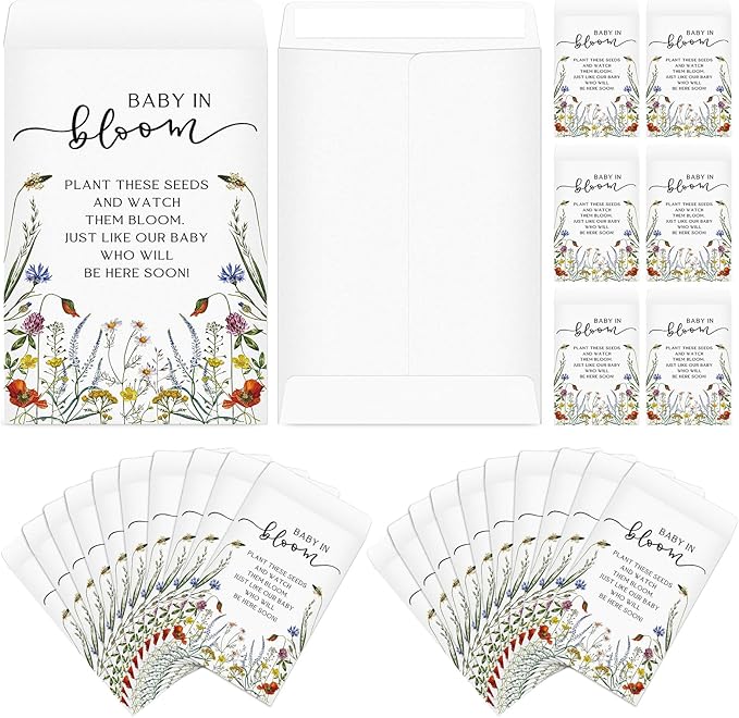 Fumete 75 Pcs Baby in Bloom Seed Packet Favors Wildflower Baby Shower Self Adhesive Envelopes for Guests Flower Packet Kraft Mini Organizer Decorations for Party Gift Favors, No Seeds