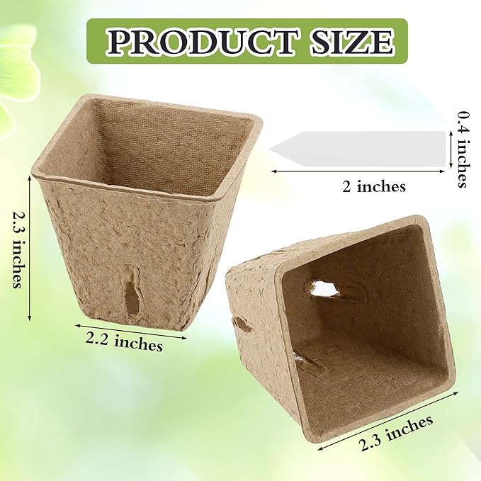 Hahood 120 Pieces Peat Pots Plant Starters 2.3 Inch Square Peat Pots for Herb Seedlings Garden Germination Nursery Pots Organic Germination Plant Starter with Plant Markers Labels for Plants Supplies