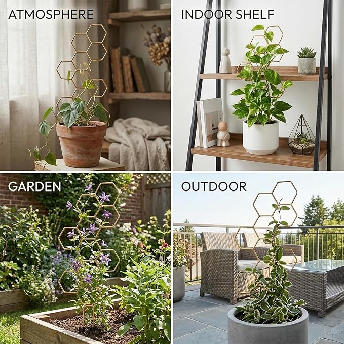 Plant Trellis Indoor, Trellis for Climbing Plants, Hanging Planters for Planting Houseplant Plant Wall, Honeycomb Pothos Planting Climber Support for Flower Indoor Plants Supports(Gold)