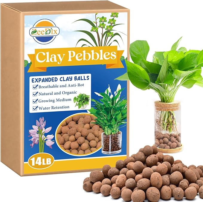 ZeeDix 14 LBS Leca Clay Pebbles for Plants, 4mm-16mm Expanded Leca Balls for Hydroponics Natural Indoor Plant Growing Media for Orchids, Terrariums & Potting Mixes